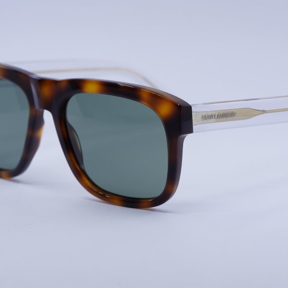 Saint Laurent SL558 002 Sunglasses Havana/Transparent Square Frame, Green Lenses - Picture 4 of 12